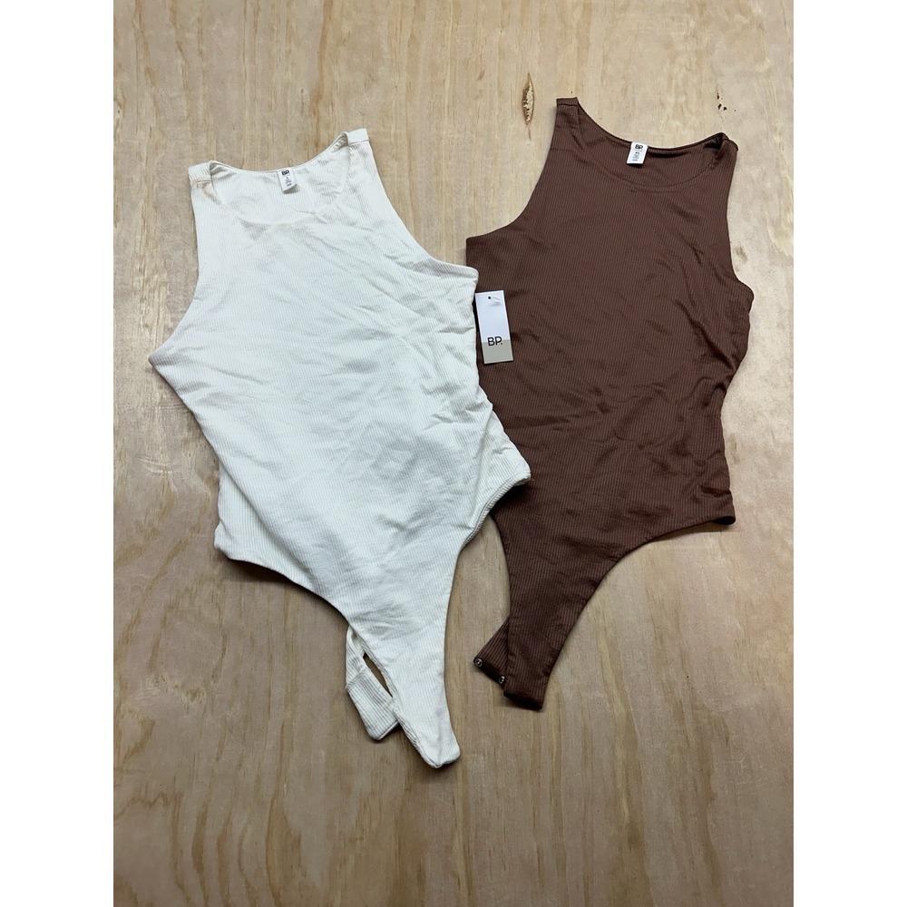 Two! BP for Nordstrom Brown Beige Ribbed thong bodysuits XS S